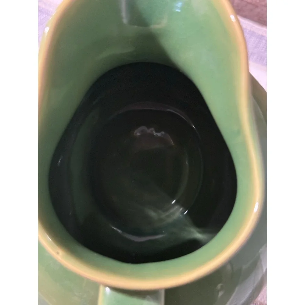 Green Ceramic Pitcher Round Body Classic Kitchen Decor Serving Beverage